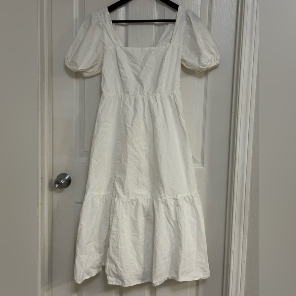 ASTR The Label White Puff Sleeve Cotton Midi Dress | Size S - Picture 3 of 10